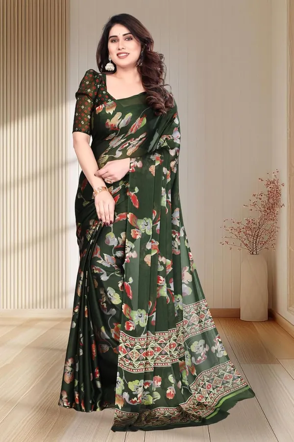 Green_Polyester_Chiffon_Georgette_Saree_For_Women