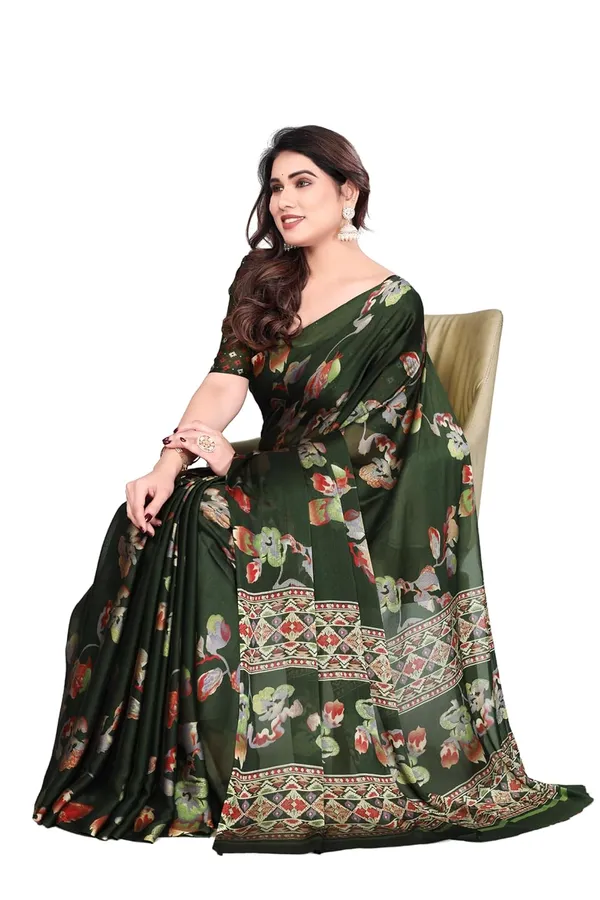 Green_Polyester_Chiffon_Georgette_Saree_For_Women