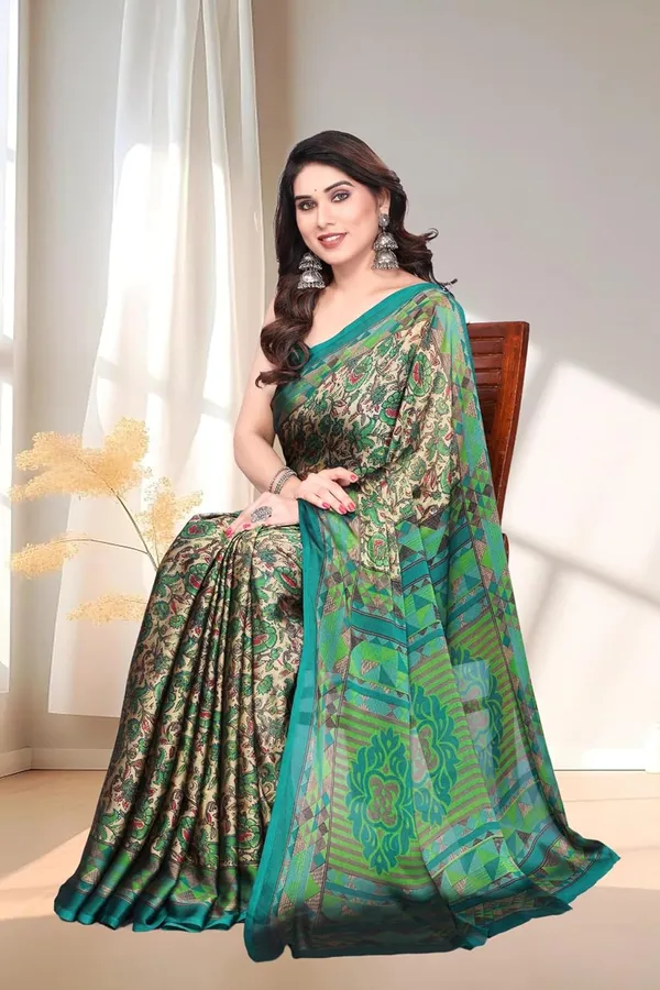 Green_Polyester_Chiffon_Georgette_Saree_For_Women