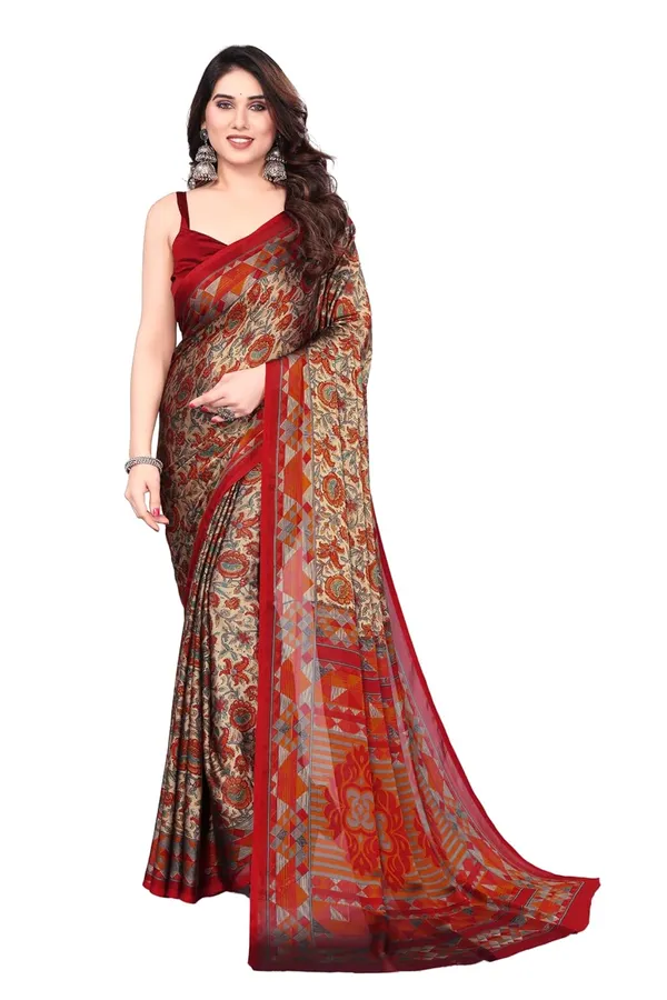 Red_Polyester_Chiffon_Georgette_Saree_For_Women