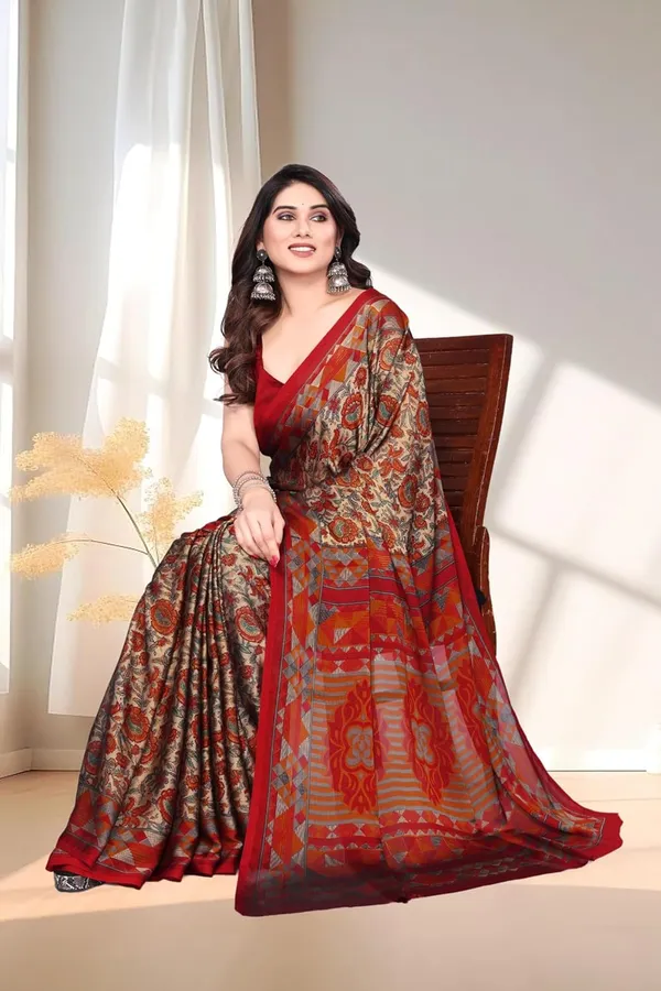 Red_Polyester_Chiffon_Georgette_Saree_For_Women