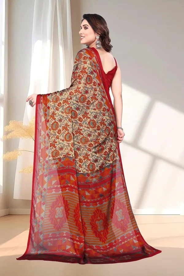 Red_Polyester_Chiffon_Georgette_Saree_For_Women