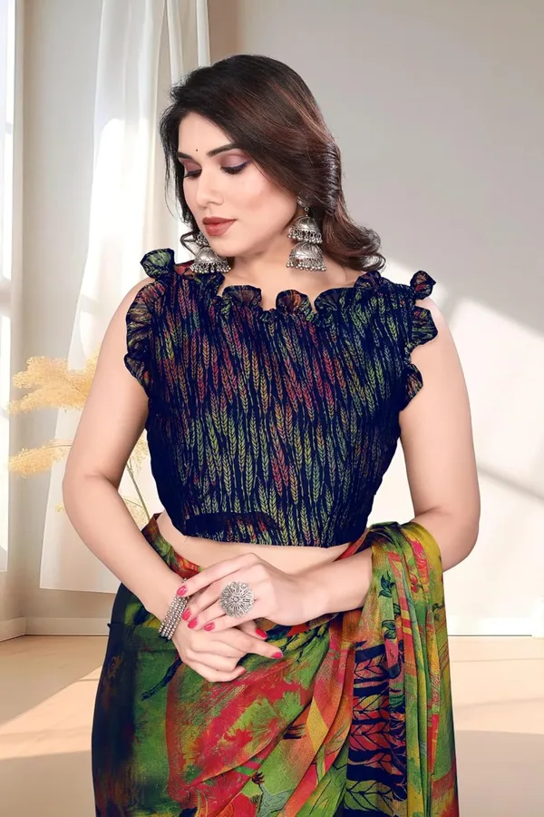 Green_Polyester_Chiffon_Georgette_Saree_For_Women