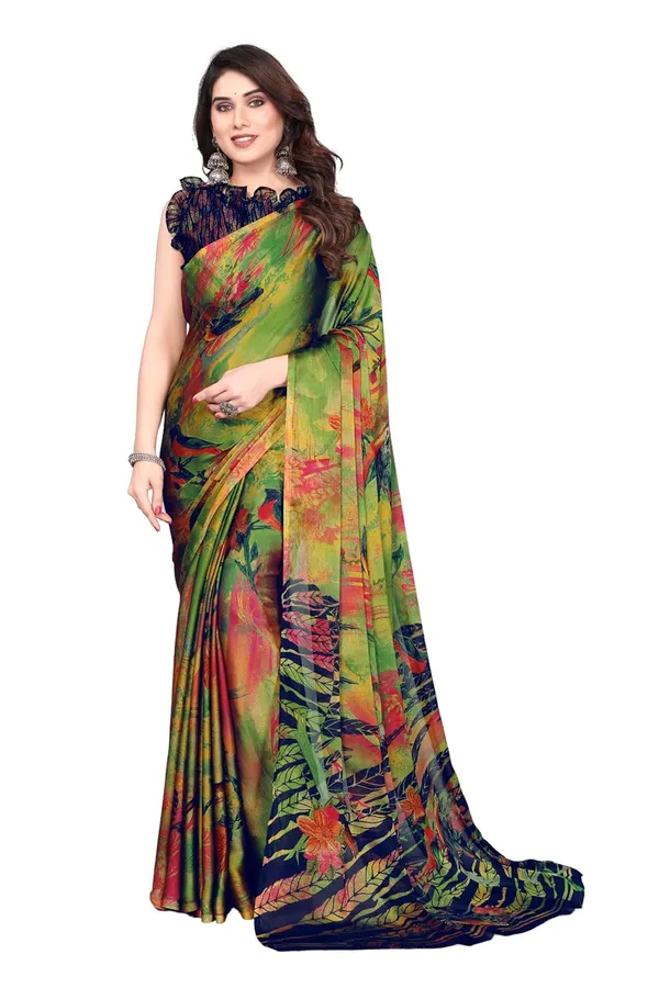 Green_Polyester_Chiffon_Georgette_Saree_For_Women
