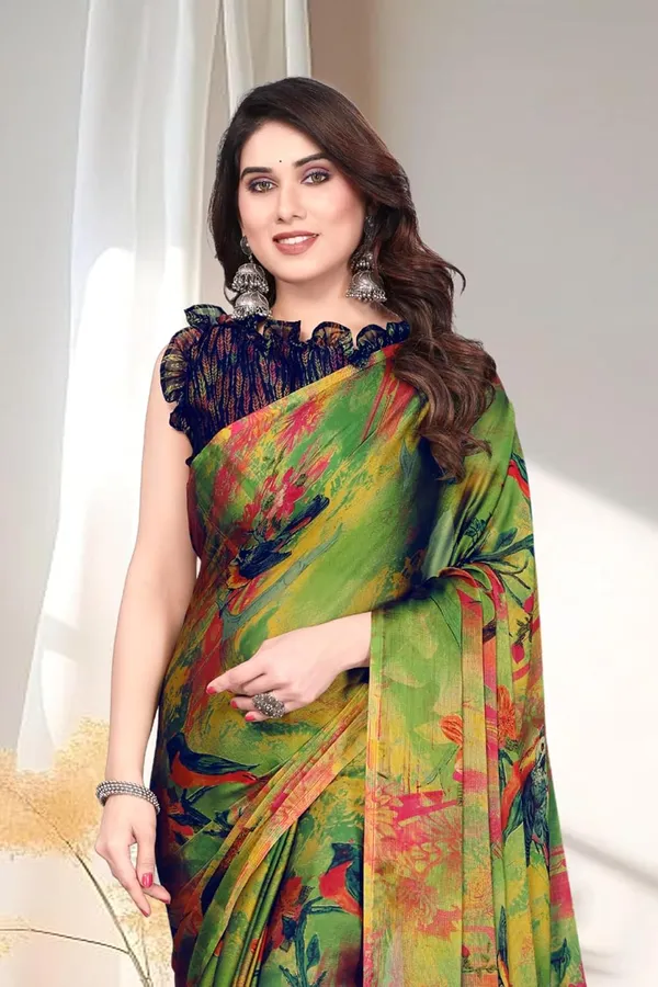 Green_Polyester_Chiffon_Georgette_Saree_For_Women