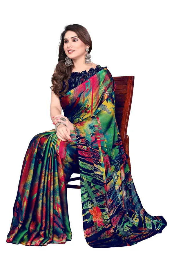 Green_Polyester_Chiffon_Georgette_Saree_For_Women