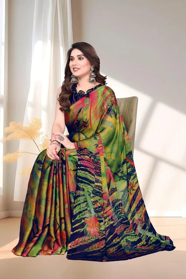 Green_Polyester_Chiffon_Georgette_Saree_For_Women