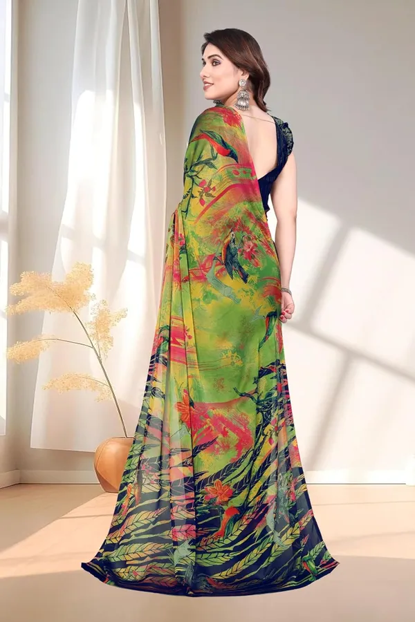 Green_Polyester_Chiffon_Georgette_Saree_For_Women