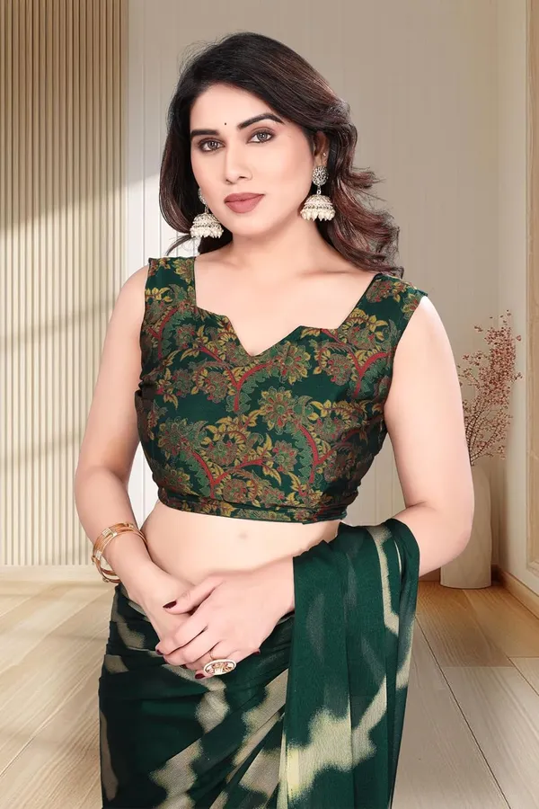 Dark_Green_Georgette_Chiffon_Georgette_Saree_For_Women