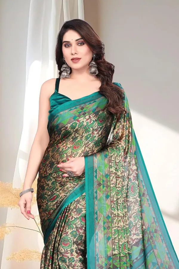Green_Polyester_Chiffon_Georgette_Saree_For_Women