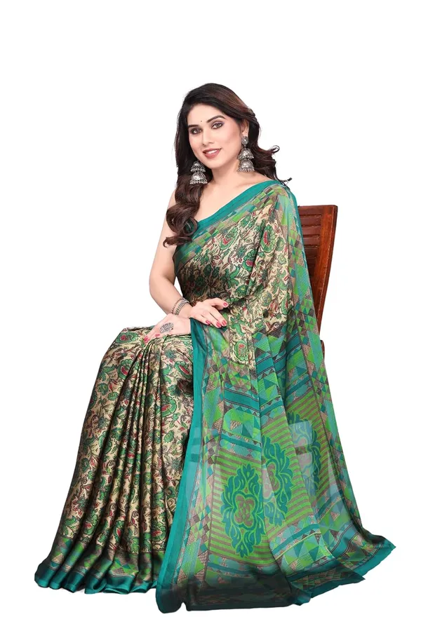 Green_Polyester_Chiffon_Georgette_Saree_For_Women