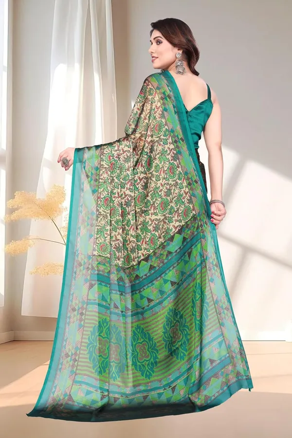 Green_Polyester_Chiffon_Georgette_Saree_For_Women