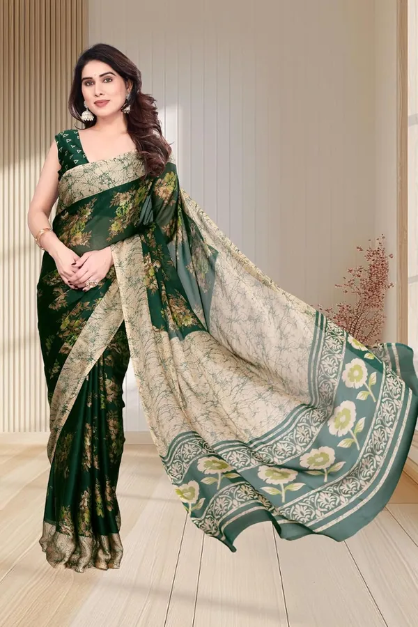 Dark_Green_Polyester_Chiffon_Georgette_Saree_For_Women