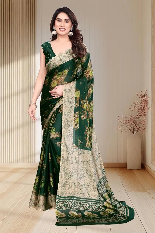 Dark_Green_Polyester_Chiffon_Georgette_Saree_For_Women