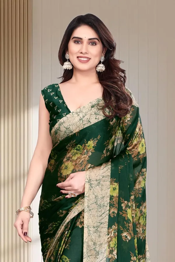 Bottle_Green_Georgette_Chiffon_Georgette_Saree_For_Women