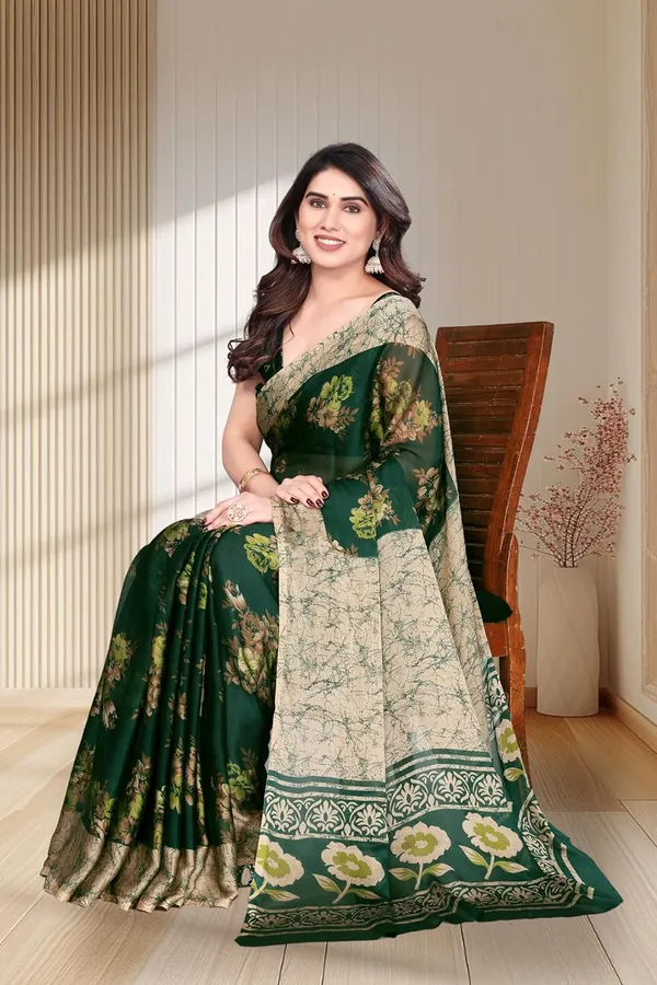 Bottle_Green_Georgette_Chiffon_Georgette_Saree_For_Women