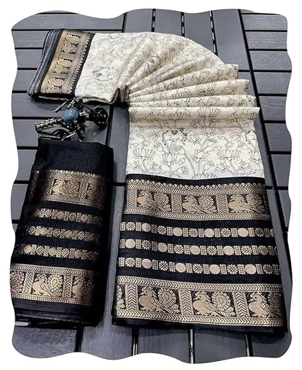 White_Polyester_Silk_Saree_For_Women