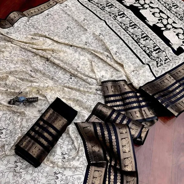 White_Polyester_Silk_Saree_For_Women
