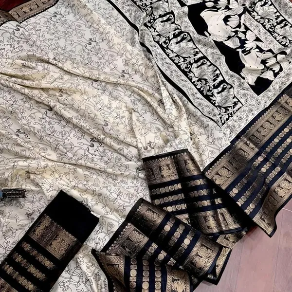 White_Polyester_Silk_Saree_For_Women