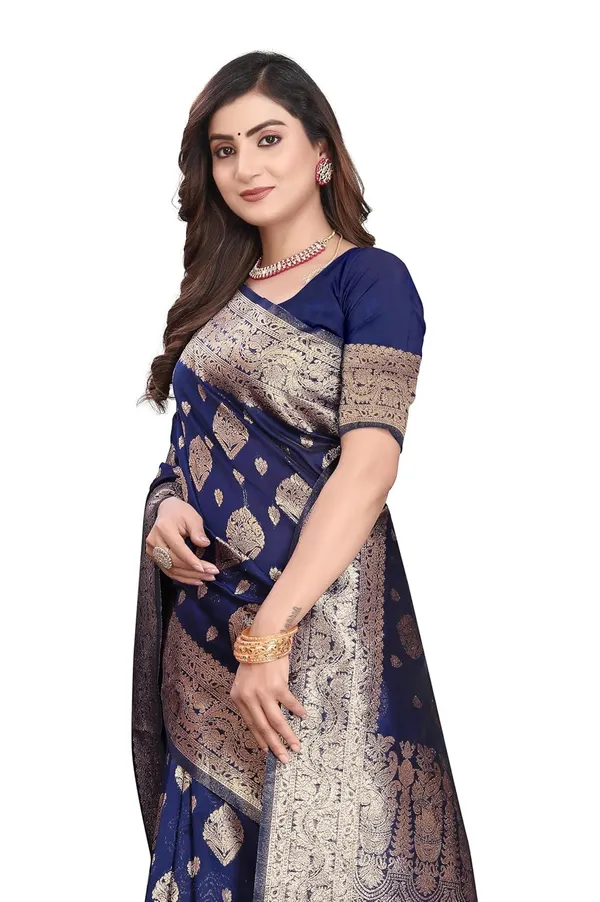 Dark_Blue_Gold_Silk_Blend_Kanjivaram_Silk_Saree_For_Women
