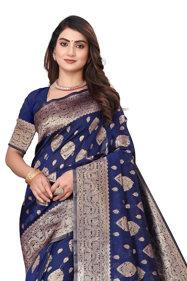 Dark_Blue_Gold_Silk_Blend_Kanjivaram_Silk_Saree_For_Women