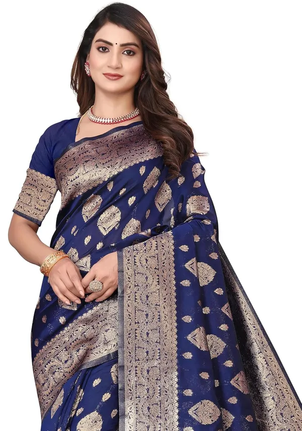 Dark_Blue_Gold_Silk_Blend_Kanjivaram_Silk_Saree_For_Women