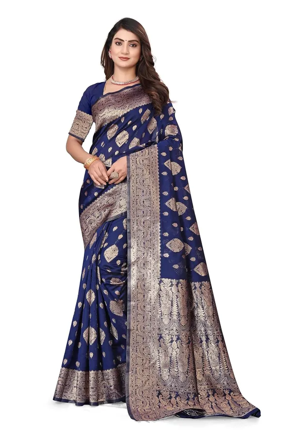 Dark_Blue_Gold_Silk_Blend_Kanjivaram_Silk_Saree_For_Women