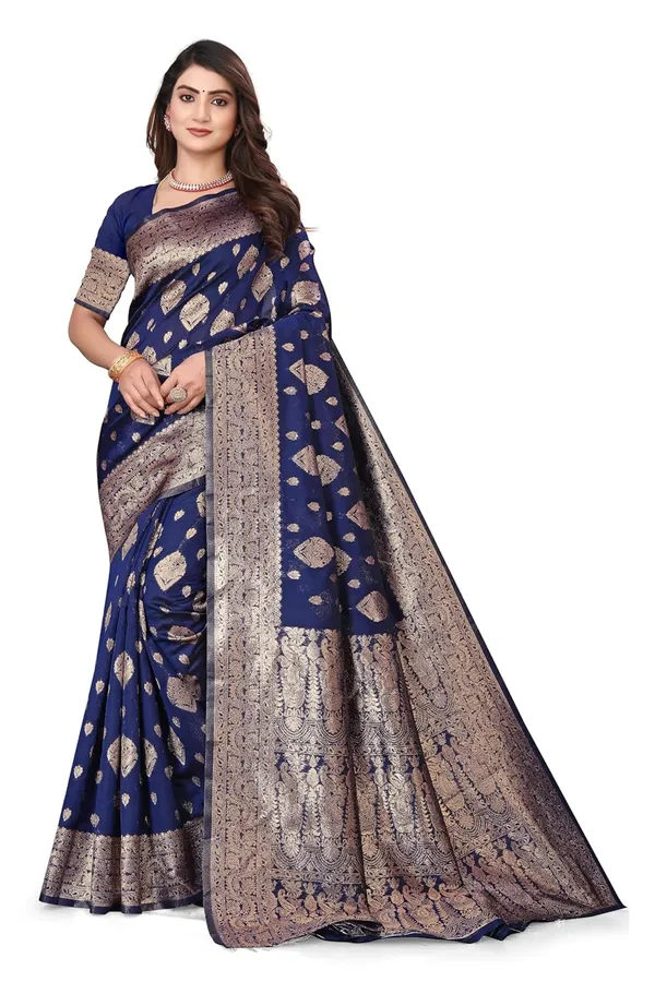 Dark_Blue_And_Gold_Art_Silk_Kanjivaram_Silk_Saree_For_Women