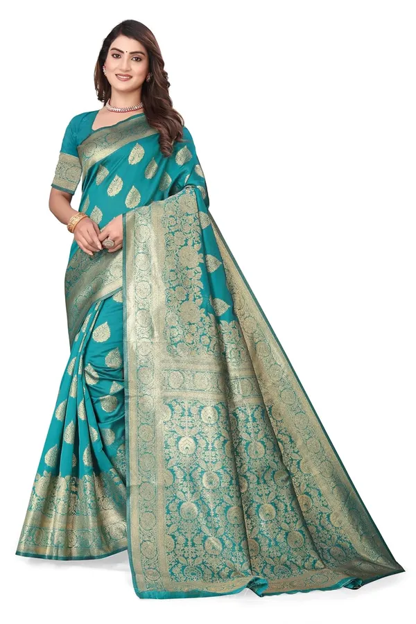 Blue_And_Gold_Art_Silk_Kanjivaram_Silk_Saree_For_Women