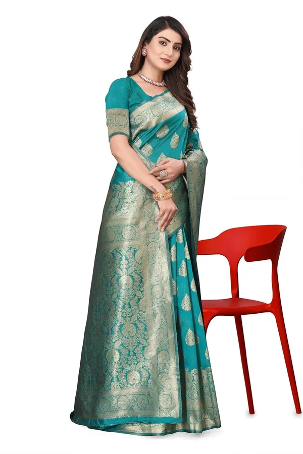 Blue_And_Gold_Art_Silk_Kanjivaram_Silk_Saree_For_Women