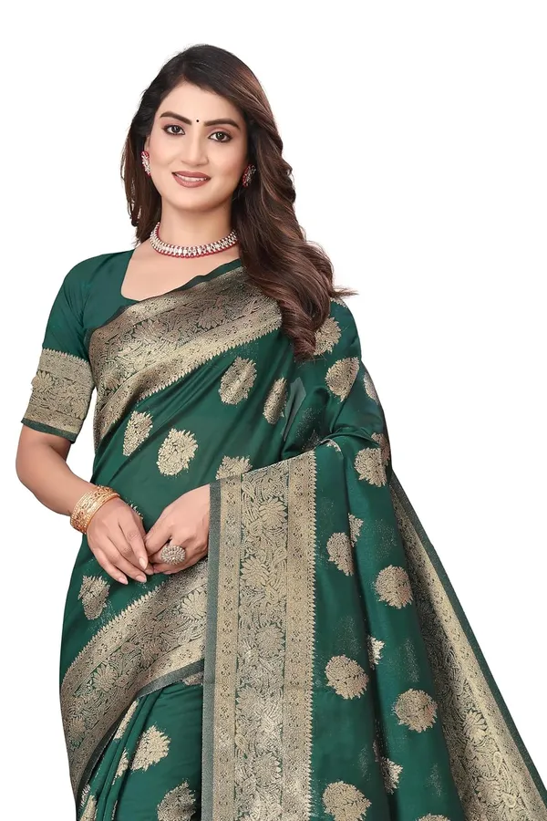 Dark_Green_Silk_Blend_Kanjivaram_Silk_Saree_For_Women