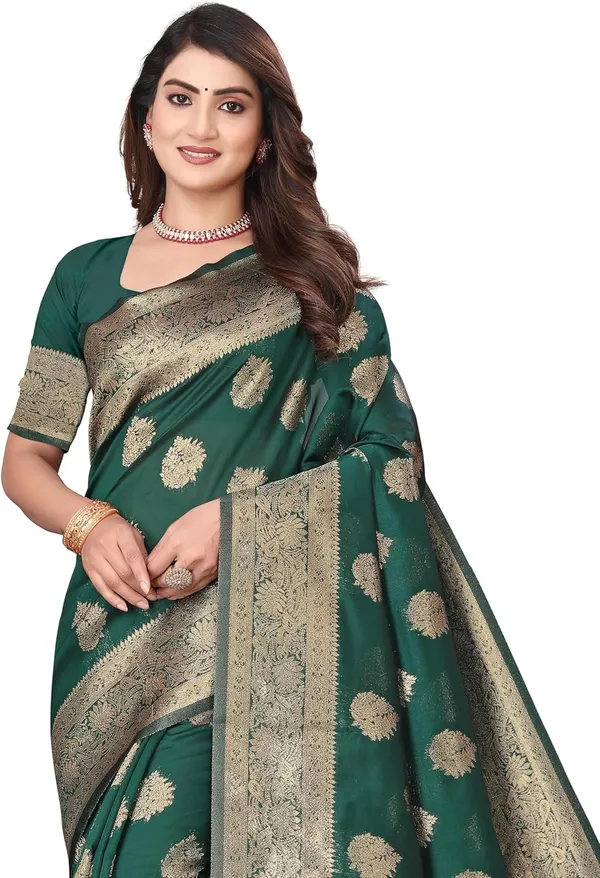 Dark_Green_Silk_Blend_Kanjivaram_Silk_Saree_For_Women