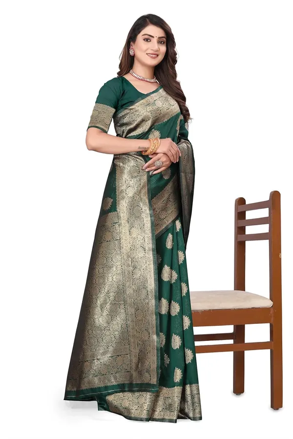 Dark_Green_Silk_Blend_Kanjivaram_Silk_Saree_For_Women