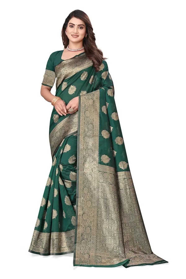 Dark_Green_Silk_Blend_Kanjivaram_Silk_Saree_For_Women
