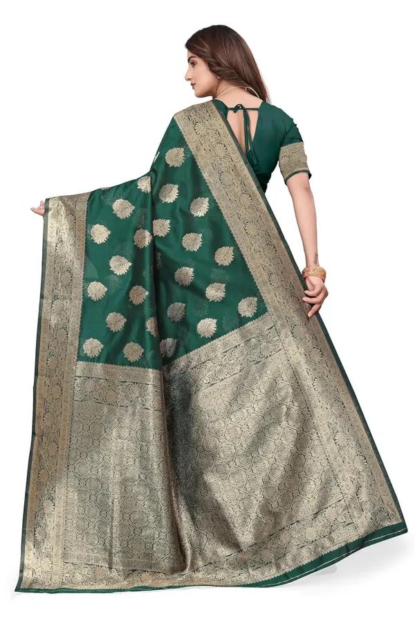 Dark_Green_Silk_Blend_Kanjivaram_Silk_Saree_For_Women