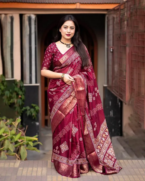 Wine_Silk_Bandhani_Dola_Silk_Saree_For_Women
