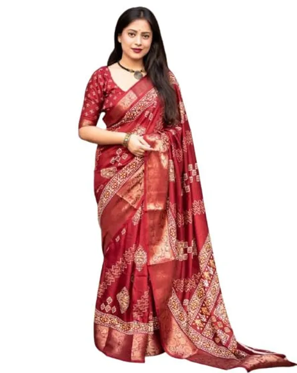 Maroon_Silk_Bandhani_Dola_Silk_Saree_For_Women