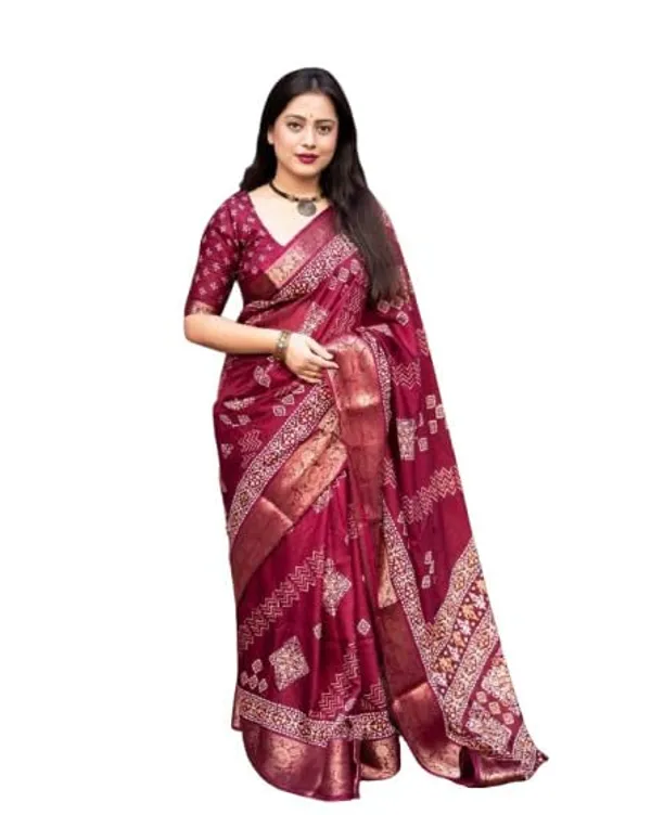 Wine_Silk_Bandhani_Dola_Silk_Saree_For_Women