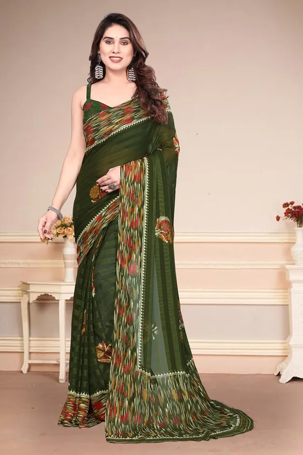 Mehendi_Polyester_Printed_Georgette_Saree_For_Women