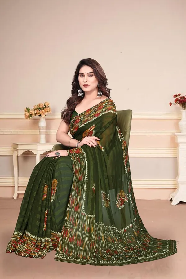 Mehendi_Polyester_Printed_Georgette_Saree_For_Women