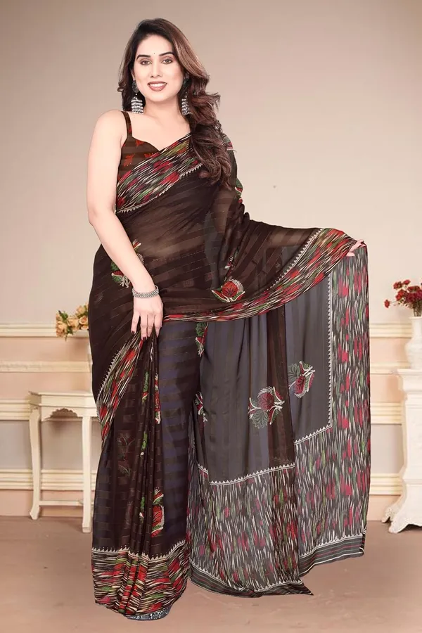 Brown_Polyester_Printed_Chiffon_Saree_For_Women