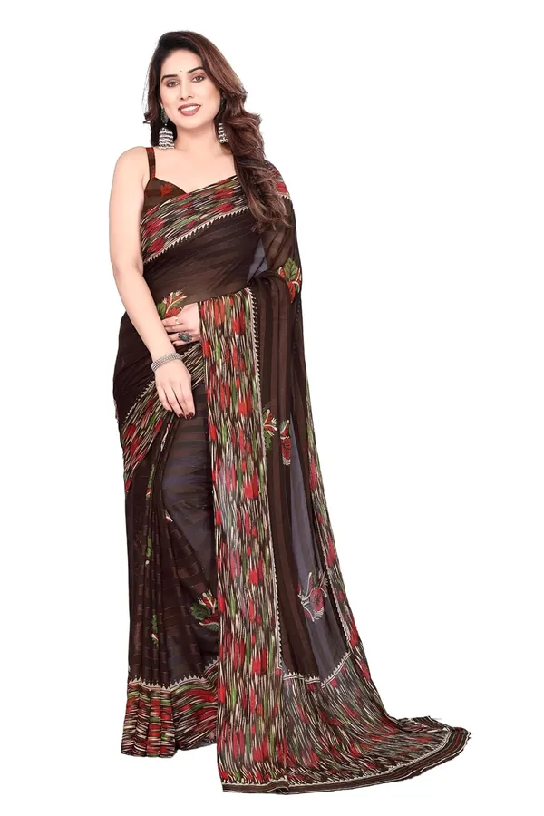 Brown_Polyester_Printed_Chiffon_Saree_For_Women