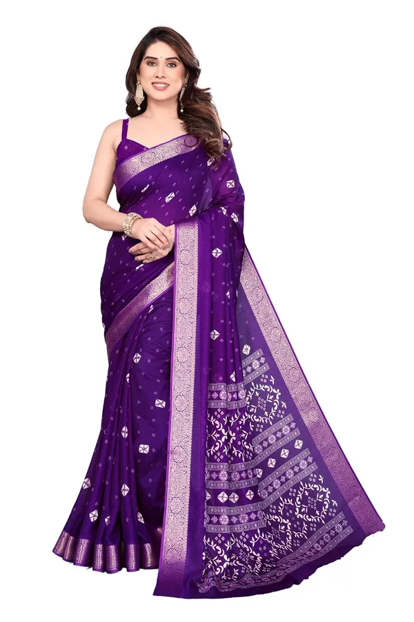 Violet_Silk_Bandhani_Marshmallow_Saree_For_Women
