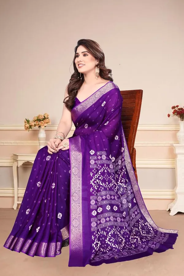 Violet_Silk_Bandhani_Marshmallow_Saree_For_Women