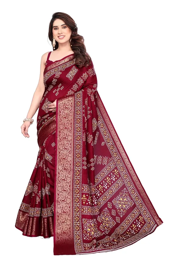 Maroon_Cotton_Blend_Printed_Dola_Silk_Saree_For_Women