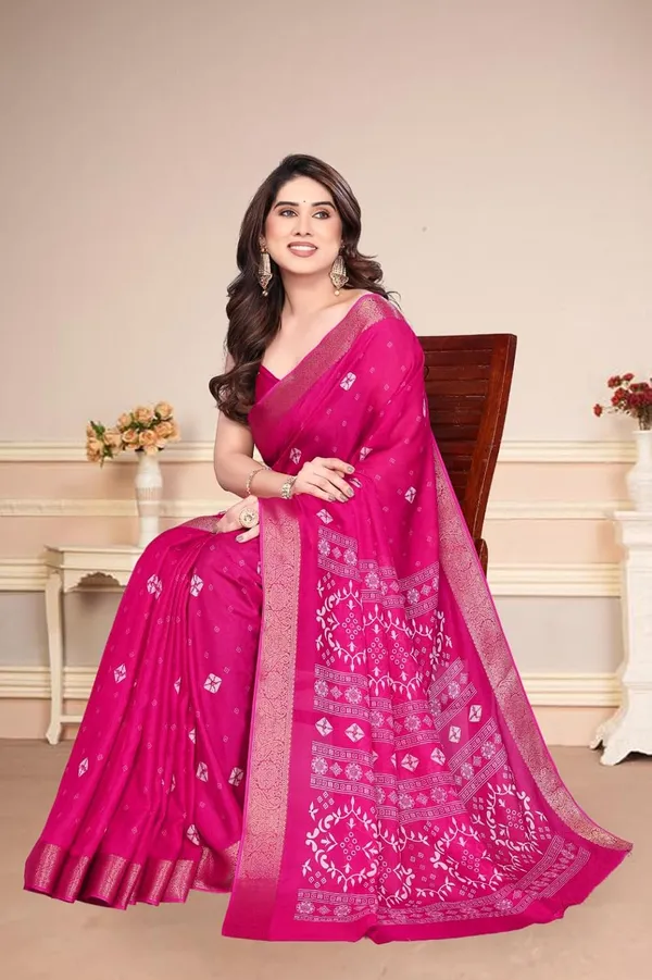 Hot_Pink_Silk_Bandhani_Marshmallow_Saree_For_Women