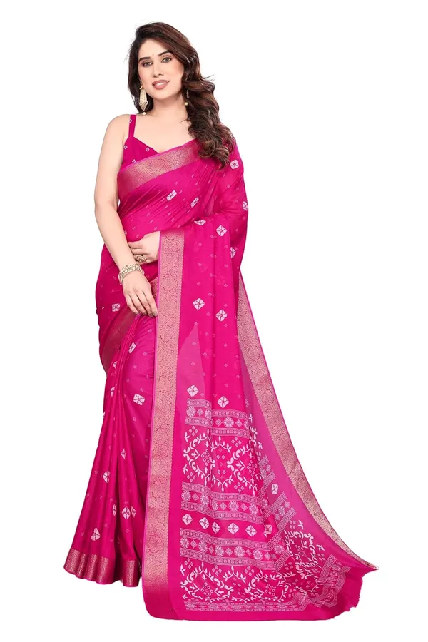 Hot_Pink_Silk_Bandhani_Marshmallow_Saree_For_Women