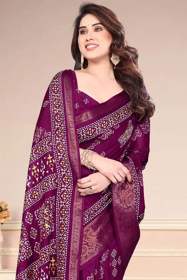 Wine_Cotton_Blend_Printed_Dola_Silk_Saree_For_Women