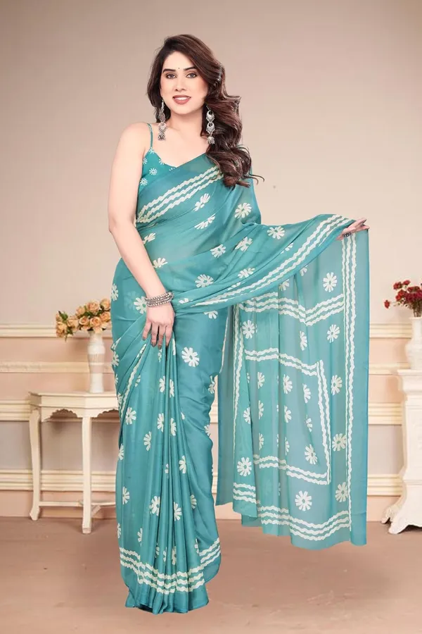 Turquoise_Blue_Polyester_Plain_Chiffon_Saree_For_Women