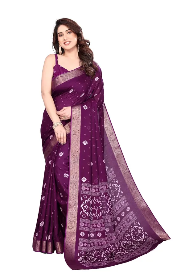 Wine_Silk_Bandhani_Marshmallow_Saree_For_Women
